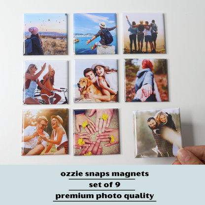 Custom Photo Magnet Set – 9 Square 2inch Magnets | Premium Handmade Gift for Fridge & Memories