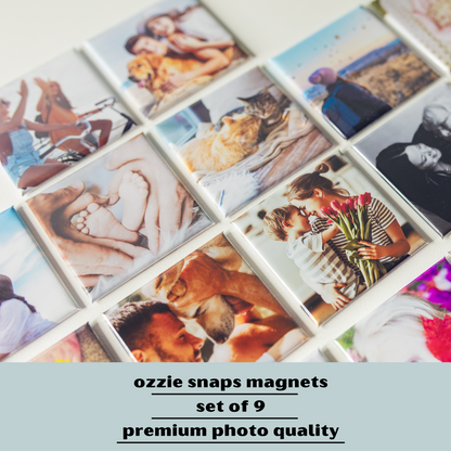 Custom Photo Magnet Set – 9 Square 2inch Magnets | Premium Handmade Gift for Fridge & Memories