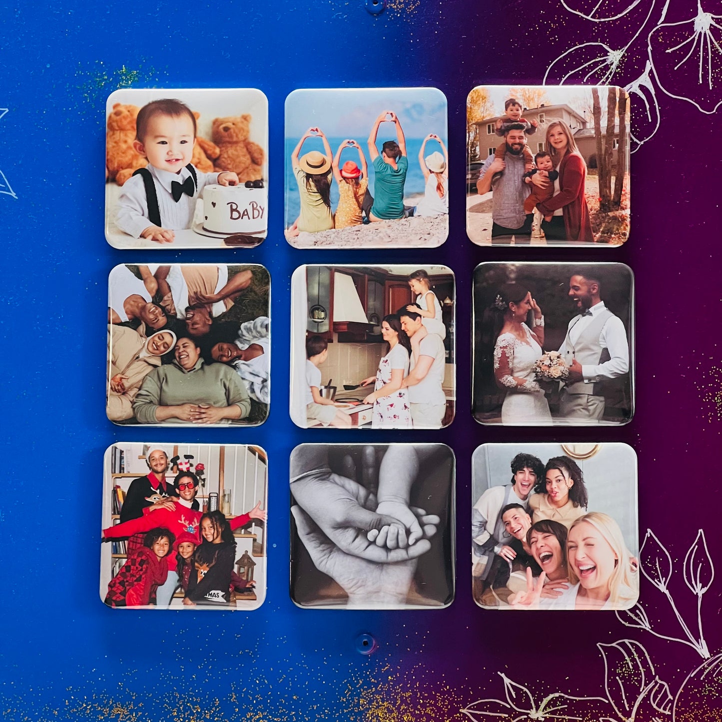 Custom Photo Magnet Set – 9 Square 2inch Magnets | Premium Handmade Gift for Fridge & Memories